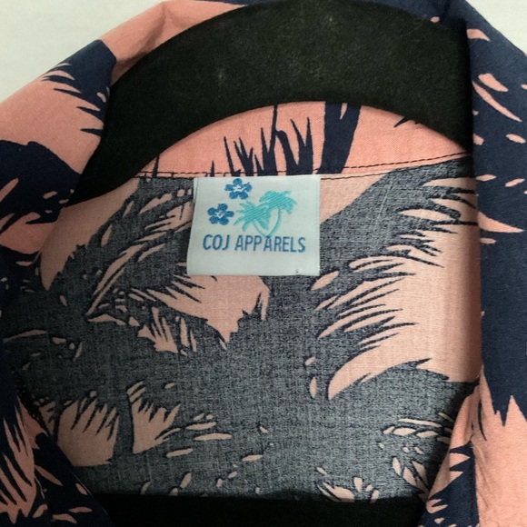 Pink and Blue Casual Button Down Shirt with Tropical Print - Picture 3 of 7